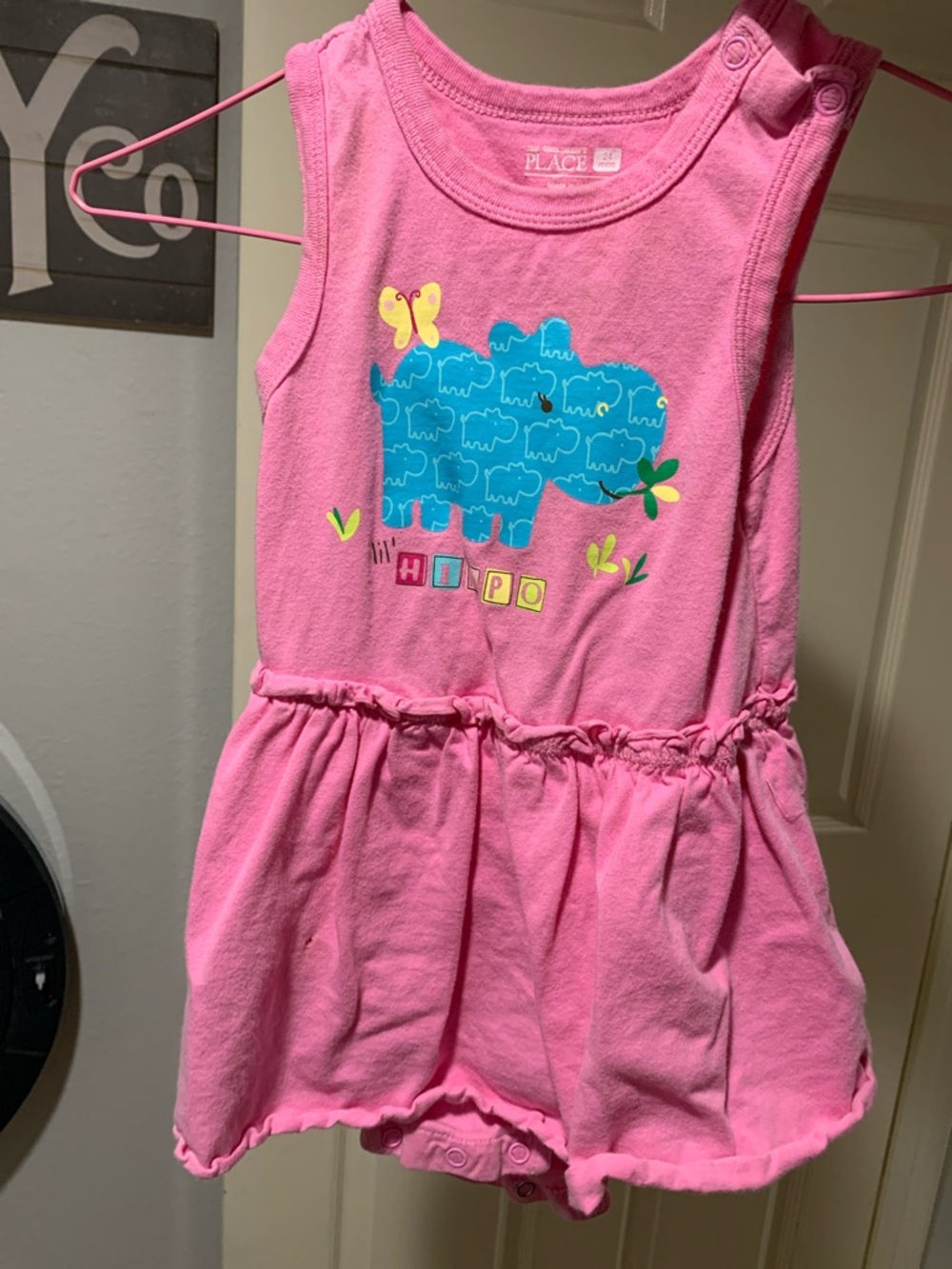 The Children's Place Bright Pink Tank Dress with Blue Hippo Graphic